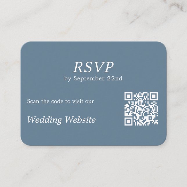 Modern Dusty Blue RSVP QR Code Wedding Website Enclosure Card (Front)