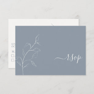 Modern Dusty Blue Script Botanical No Menu RSVP