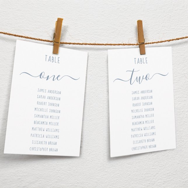 Modern Dusty Blue Script White Seating Chart Card (Creator Uploaded)