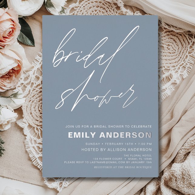 Modern Dusty Blue Silver Bridal Shower Chic (Creator Uploaded)