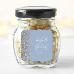 Modern Dusty Blue Silver Glitter Edge Wedding Square Sticker<br><div class="desc">This elegant modern wedding sticker features a faux silver glitter design on the left edge. Easily customise the white text on a dusty blue background,  with the names of the bride and groom in handwriting calligraphy over a large ampersand.</div>