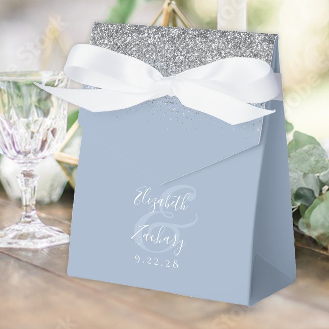 Modern Dusty Blue Silver Glitter Wedding Favour Box (Creator Uploaded)