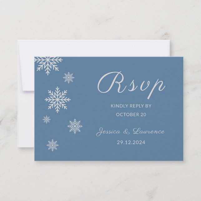 Modern Dusty Blue Silver Winter Wedding QR Code RSVP Card (Front)