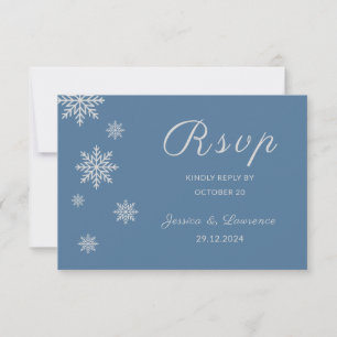 Modern Dusty Blue Silver Winter Wedding QR Code RSVP Card