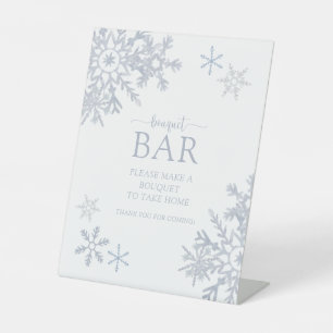 Modern Dusty Blue Snowflake Winter Bouquet Bar Pedestal Sign
