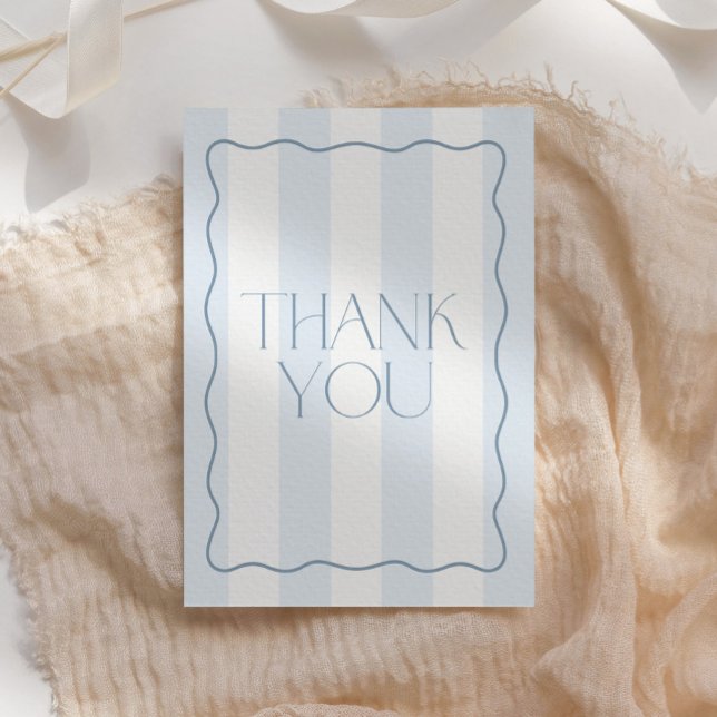 Modern Dusty Blue Stripe Oh Boy Baby Shower Thank You Card (Creator Uploaded)