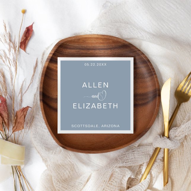 Modern Dusty Blue Stylish Personalised Wedding Napkin (Creator Uploaded)