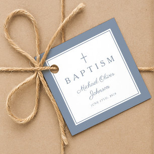 Modern Dusty Blue Thank You Baptism Favour Tags