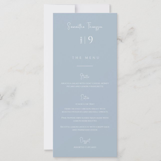 Modern Dusty Blue Thank You Escort Placecard Menu (Front)