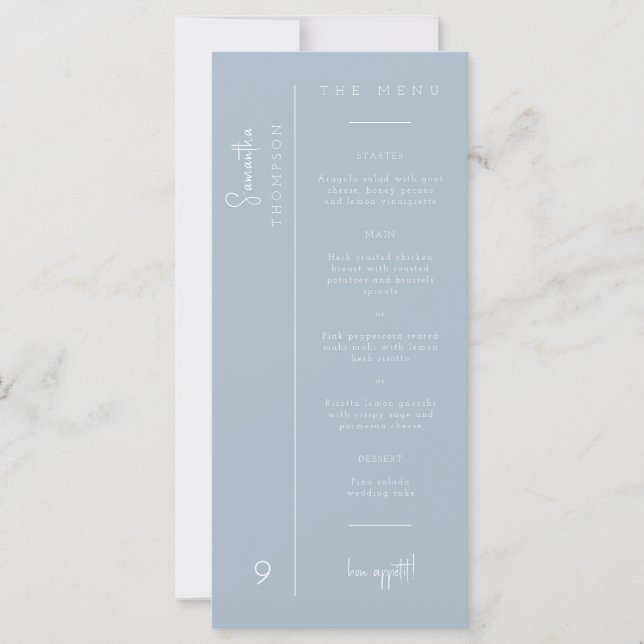 Modern Dusty Blue Thank You Placecard Table Menu (Front)