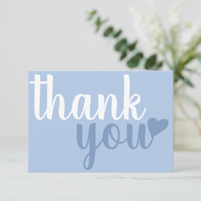 Modern Dusty Blue Thank you Typography Card (Standing Front)