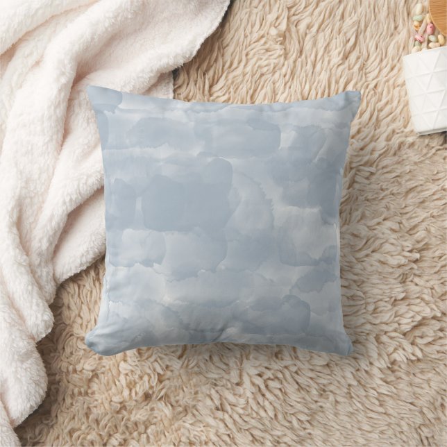 Modern Dusty Blue Watercolor Brush Strokes Cushion (Blanket)