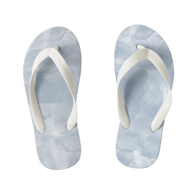 Modern Dusty Blue Watercolor Brush Strokes Kid's Jandals (Footbed)