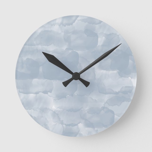 Modern Dusty Blue Watercolor Brush Strokes Round Clock (Front)