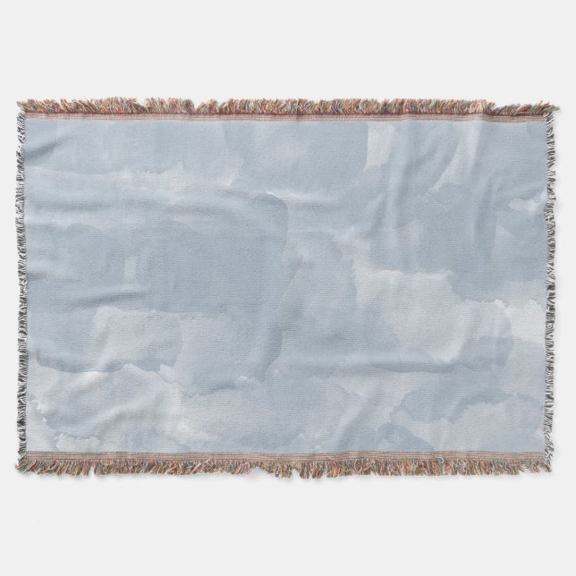 Modern Dusty Blue Watercolor Brush Strokes Throw Blanket (Front)