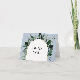 Modern Dusty Blue Watercolor Greenery botanical Thank You Card