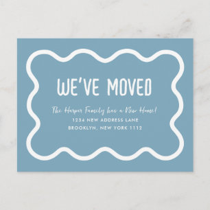 Modern Dusty Blue Wavy Border We've Moved Moving Announcement Postcard