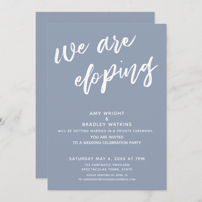 Modern Dusty Blue We Are Eloping Wedding Reception Invitation (Front/Back)