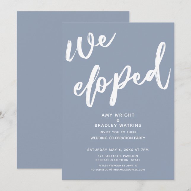 Modern Dusty Blue We Eloped Wedding Reception Invitation (Front/Back)