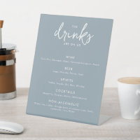 Modern Dusty Blue Wedding Bar Menu