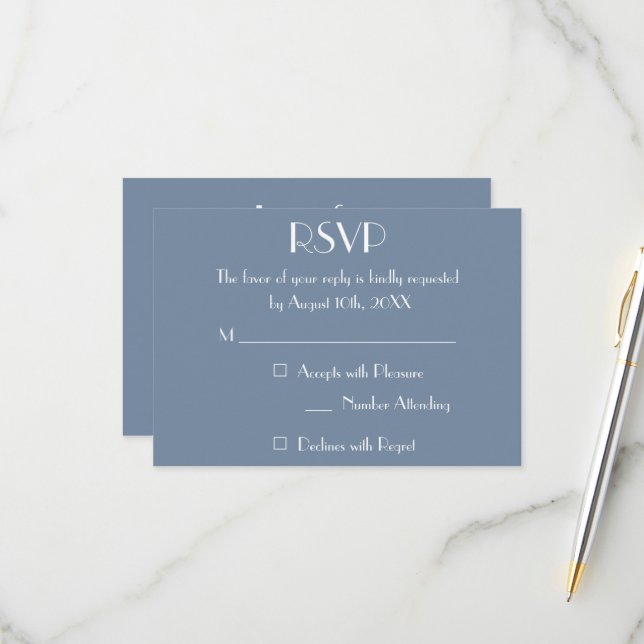 Modern Dusty Blue Wedding RSVP Invitation Card (Front/Back In Situ)
