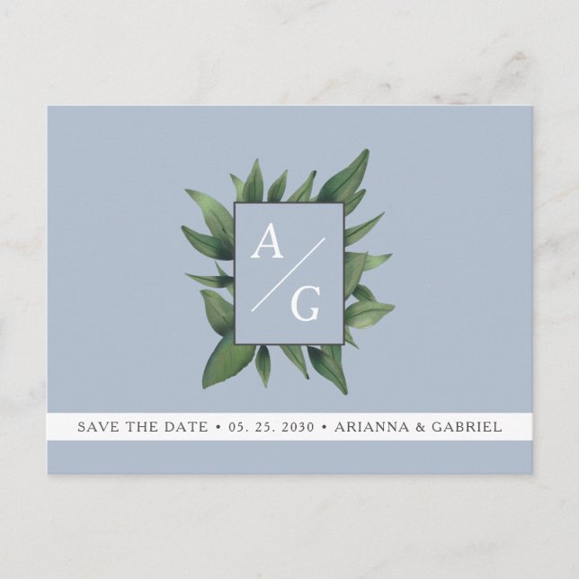 Modern Dusty Blue Wedding Save The Date Announcement Postcard (Front)