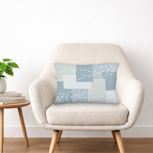 Modern Dusty Blue White Botanical Accent Pillow