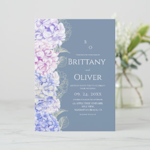 Modern Dusty Blue & White Floral Garden Wedding Invitation
