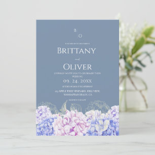 Modern Dusty Blue & White Floral Wedding Invitation