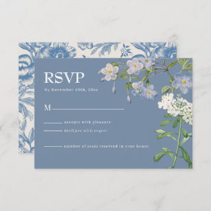 Modern Dusty Blue & White Floral Wedding RSVP Card