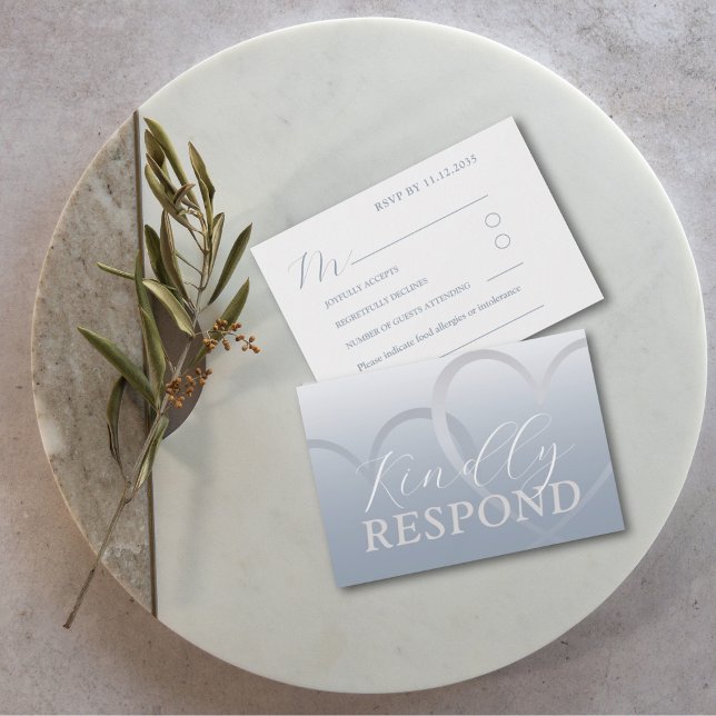 Modern Dusty Blue & White Heart RSVP Wedding  Card (Creator Uploaded)