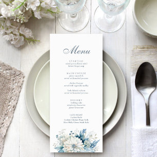 Modern Dusty Blue Wildflowers Wedding Menu