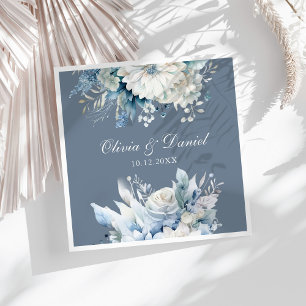 Modern Dusty Blue Wildflowers Wedding Napkin