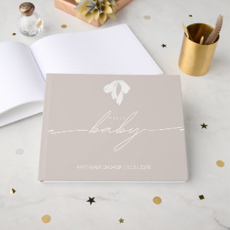 Modern Dusty Blush Bow Baby Shower Guest Book