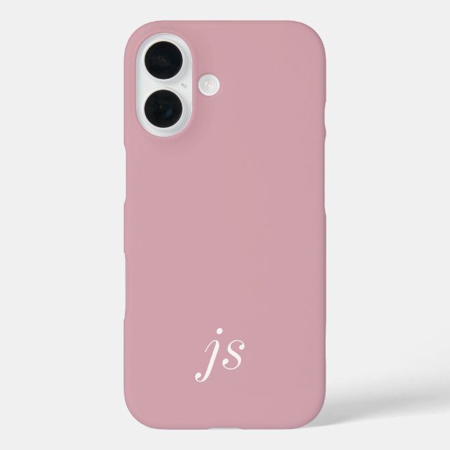 Modern Dusty Blush Pink White Monogram Name Case-Mate iPhone Case (Back)
