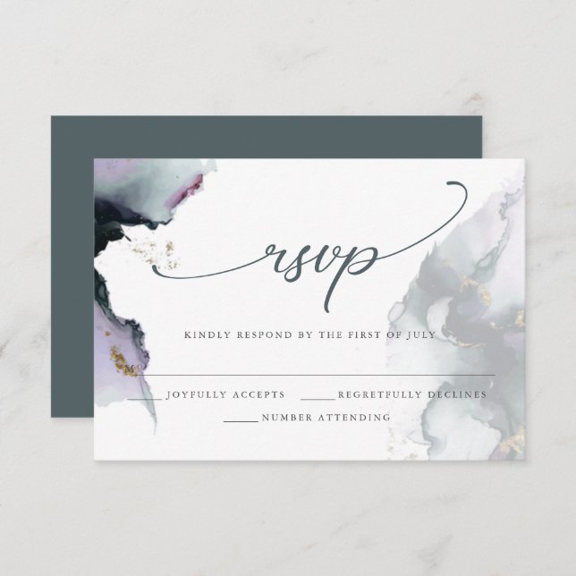 Modern Dusty Cyan Smokey Amethyst Watercolor RSVP Card (Front/Back)
