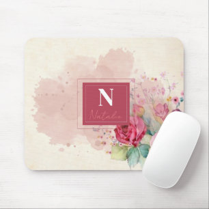 Modern dusty floral l Elegant border burgandy pink Mouse Pad