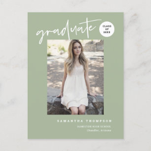 Modern Dusty Green College High School Grad Photo Postcard