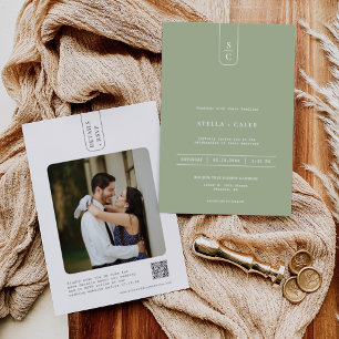 Modern Dusty Green Minimal Geometric Arch QR Code Invitation