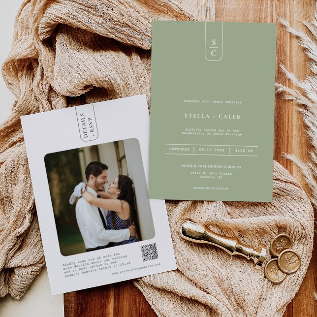 Modern Dusty Green Minimal Geometric Arch QR Code Invitation (Creator Uploaded)