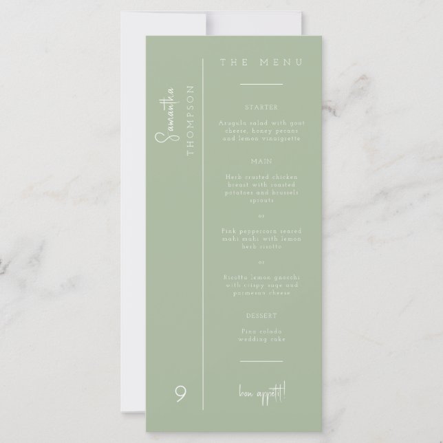 Modern Dusty Green Thank You Placecard Table Menu (Front)