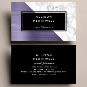 Modern Dusty Lavender Brushed Metal Marble Black Business Card