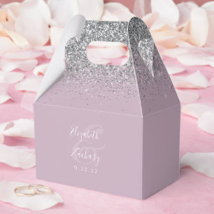 Modern Dusty Lilac Silver Glitter Wedding Favour Box
