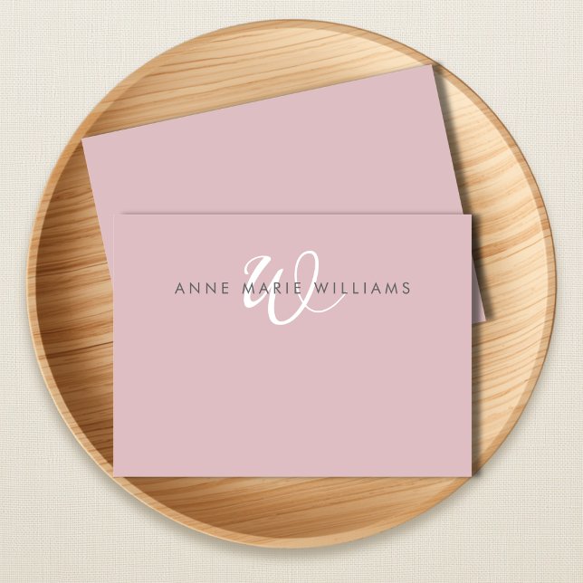 Modern Dusty Lilac White Script Monogram Card (Creator Uploaded)