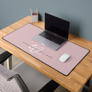 Modern Dusty Lilac White Script Monogram Desk Mat