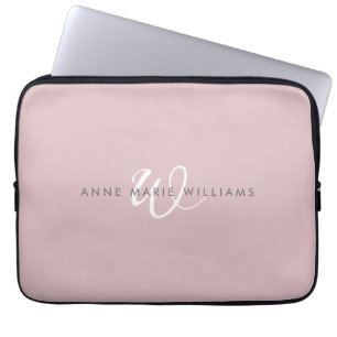 Modern Dusty Lilac White Script Monogram Laptop Sleeve