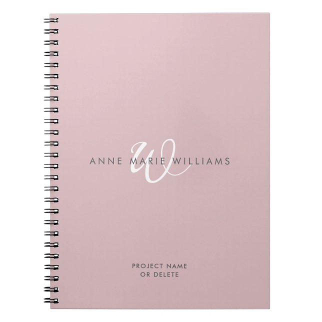 Modern Dusty Lilac White Script Monogram Notebook (Front)
