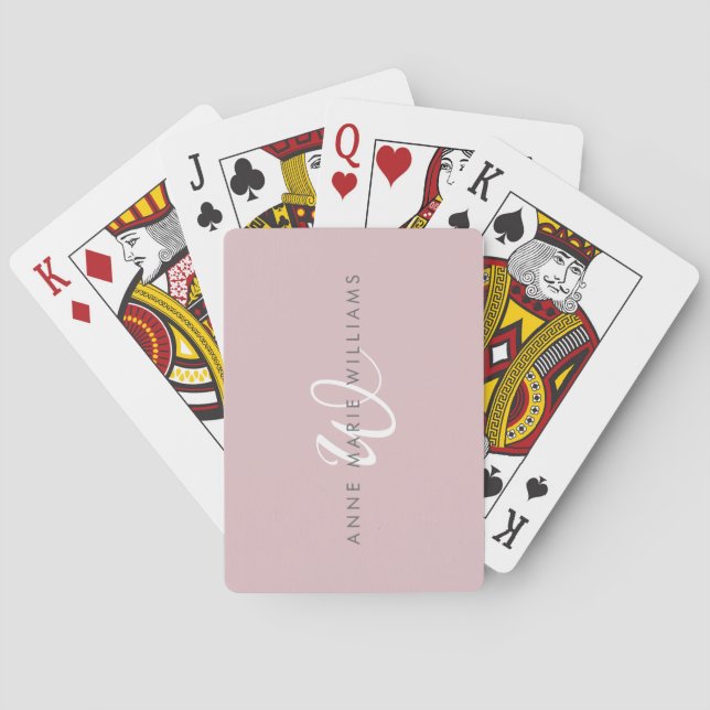Modern Dusty Lilac White Script Monogram Playing Cards (Back)