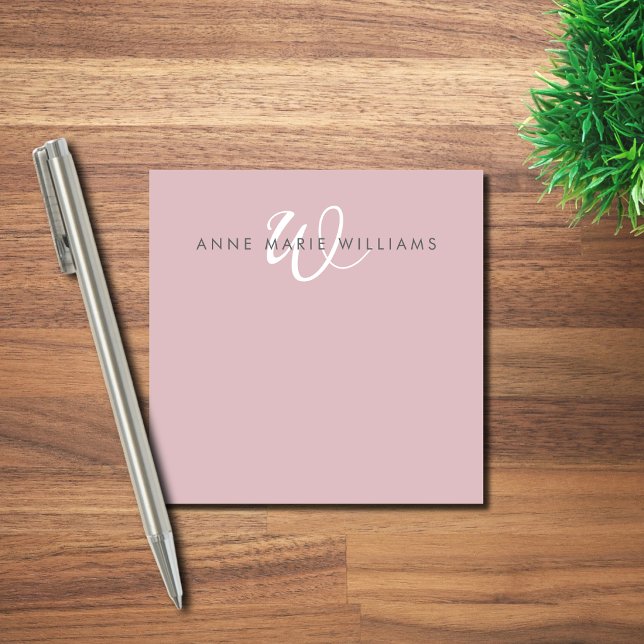 Modern Dusty Lilac White Script Monogram Post-it Notes (Creator Uploaded)