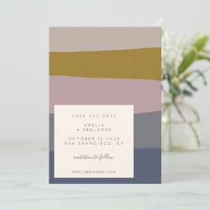 Modern Dusty Mauve and Blue Colour Block Minimalis Save The Date